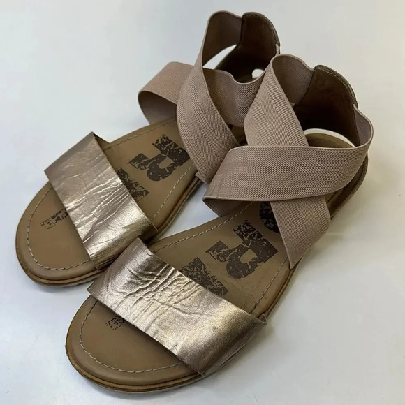 Sorel Ella Sandals Flats Leather Shoes Crisscross Strap Gold Brown Size 7.5 - Picture 5 of 8